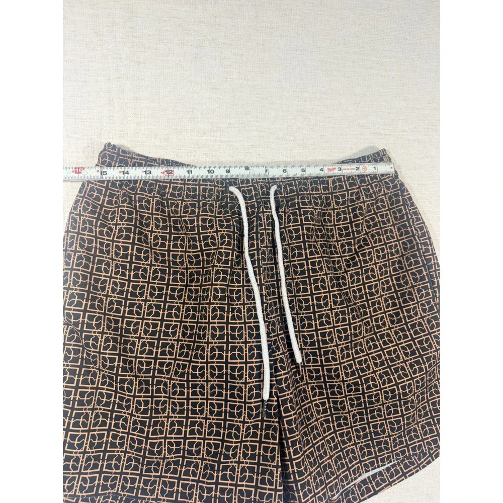 SHEIN Swim Trunks Men M Black Good Geometric Lattice Drawstring Shorts 0281